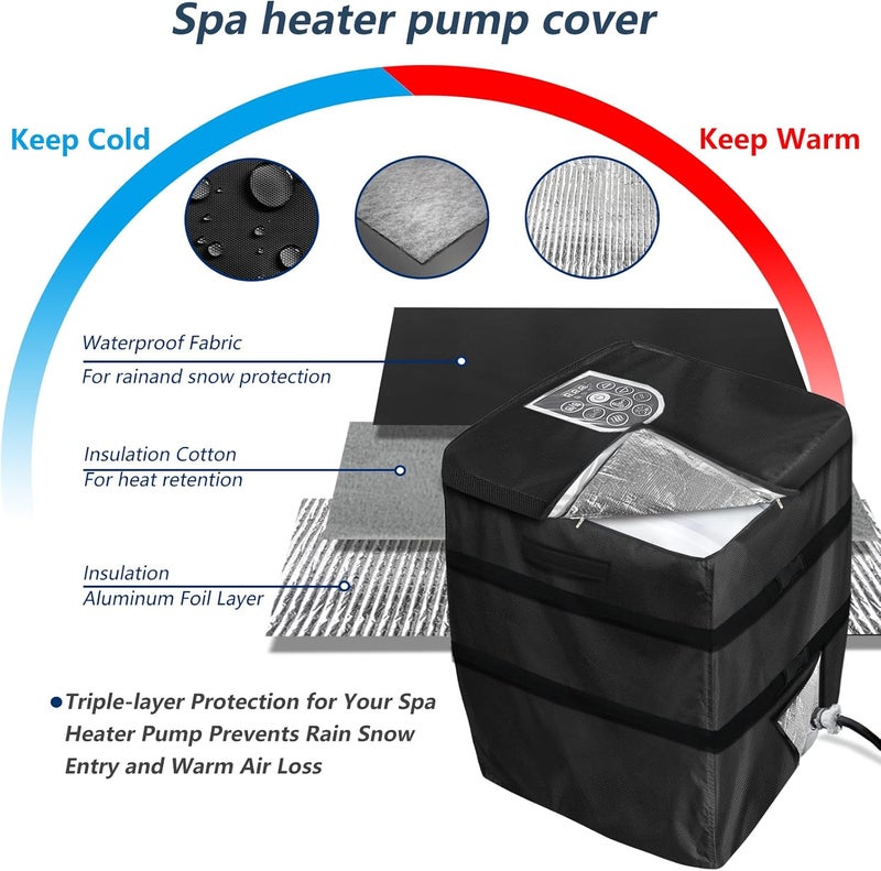 Hadisi Hot Tub Spa Heater Pump Winter Cover,with Insulation Aluminum Foil and Plush Lining,Waterproof Dustproof Hot Tub Spa Heater Pump Cover(Black,Square) - Image 3